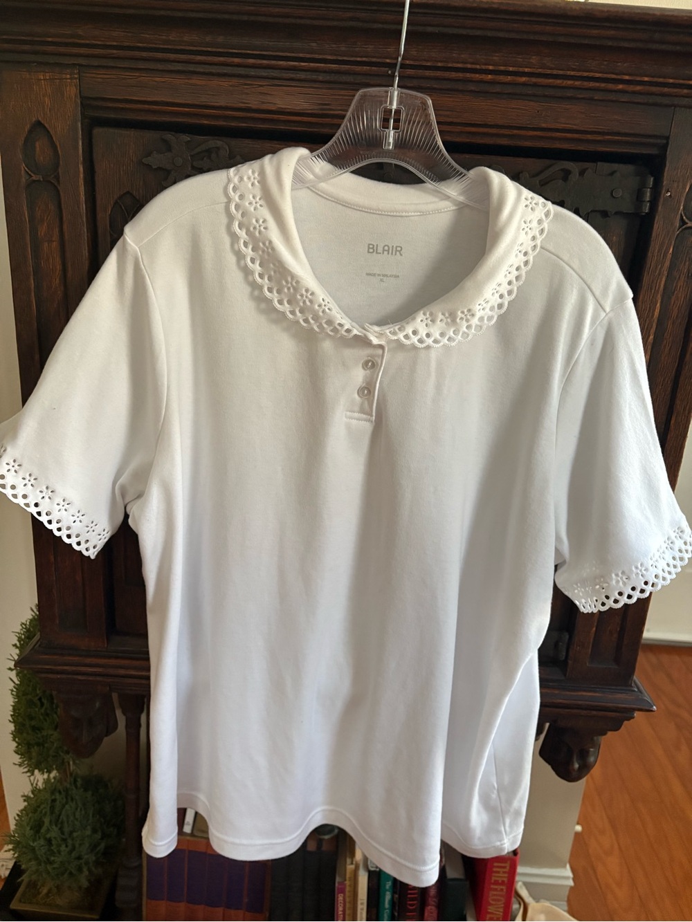 Blair:XL,  White Eyelet-Trim Polo Shirt
